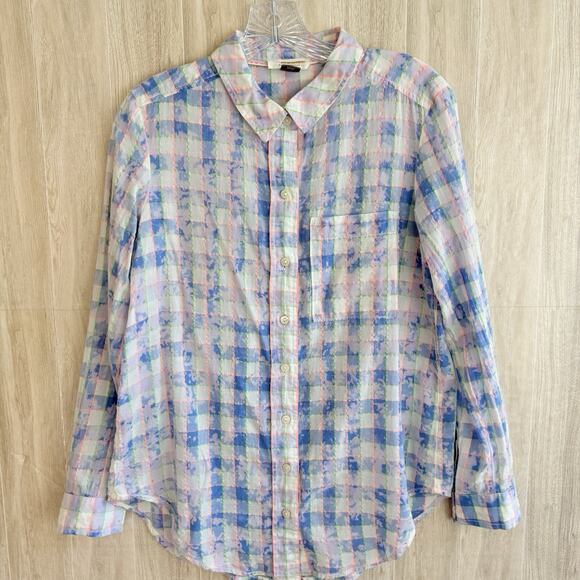 Pilcro And The Letterpress Anthropologie Shirt Womens S Button Up Plaid Splatter - Picture 2 of 13